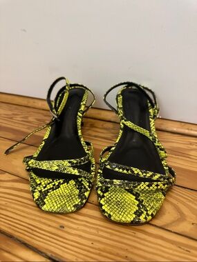 Free People Neon Yellow Snake-Print Strappy Heels
